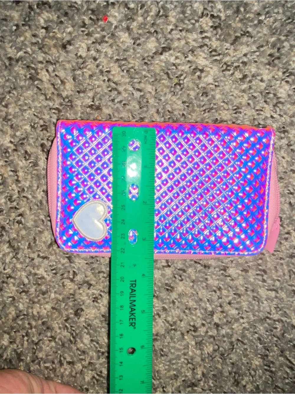 Pink heart embossed wristlet wallet